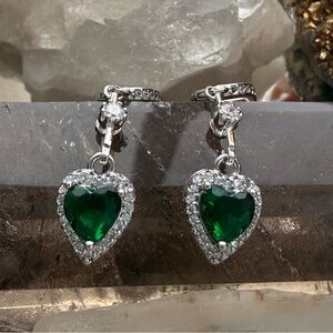 18k GP Green Heart Drop Earrings